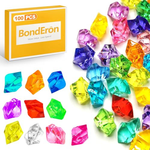 BondEron 100 Stück Bunte Acryl Diamanten & Edelsteine, Glitzersteine Kristalle zum Basteln, Deko für Tischdeko
