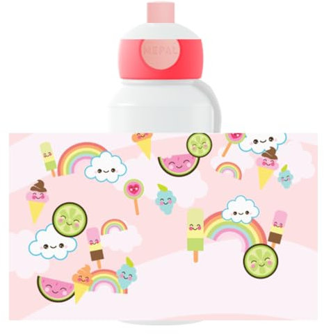 Mepal Trinkflasche Pop-up Campus - Wasserflasche für Kinder - Regenbogen - Auslaufsichere Flasche für die Schule - Wiederverwendbar - BPA-frei & Spülmaschinenfest - 400 ml - Süße Regenbogen