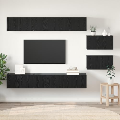 ZQQLVOO TV-Schränke mit Speicher mit Tür 8 pcs Schwarz Eiche HiFi Rack Sideboard tv tv Board Fernsehtisch 60 x 30 x 30.5 cm