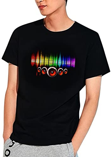 T-shirt pour homme - Pour fête discothèque - Clignotant vers le bas - LED - Lumineux