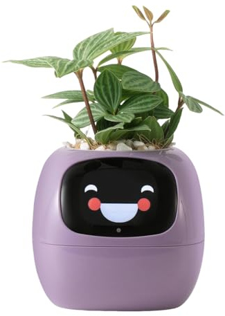 OUSEITECH Niedlicher Intelligenter Blumentopf, Interaktiver Blumentopf, Multifunktional, Intelligent, 10 cm Pflanzt?pfe F¨¹r Den Innenbereich, Geschenk, F¨¹r Sukkulenten und Andere (Lila)