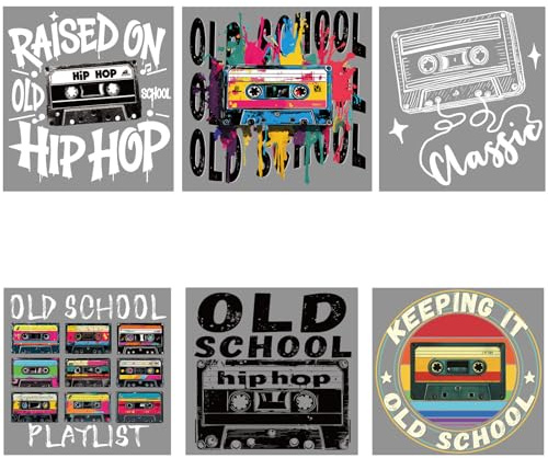 SUPERDANT 6 Stücke Klebeband Text Transferpapier zum Aufbügeln Old School Hip Hop Graffiti Wärmebügelbilder Waschbare Wärmeübertragung Aufkleber Für T Shirts Hoodies Musikgeschenke