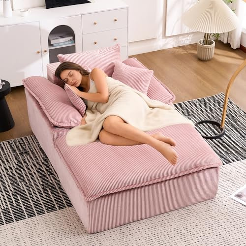 Bladez Cord-Schlafsofa Cloud Couch – Modernes Einzelsitz-Bodensofa mit 3 Kissen, Bequemes klein Loungesofa Sofa für Wohnzimmer, Wohnung & Büro, kein Zusammenbau erforderlich (Rosa B)