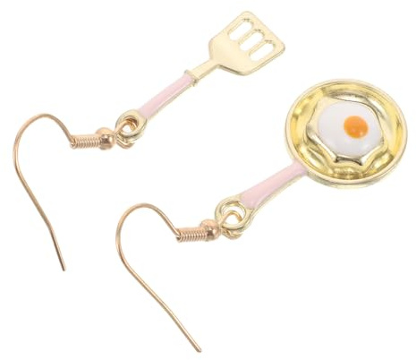 UKCOCO Boucles D’oreilles Fantaisie Asymétriques pour Femmes – Pendentifs Poêle à Œufs et Spatule en Alliage Léger – Bijoux D’œuf et Ustensiles Cuisine – Accessoire Original pour Présent