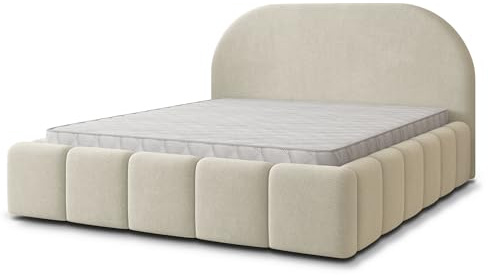 Masseno Polsterbett FLUSSO SR 160x200 cm, Doppelbett, Bettkasten, Stauraum, Lattenrost Und Kopfteil - Creme, SORO 02