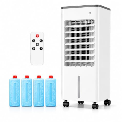 Condizionatore mobile 4 in 1, telecomando e touch screen, 4 blocchi refrigeranti, serbatoio 12L, oscillazione 90°, timer 2-8h, 3 modalità, casa ufficio, 【Classe energetica A+】