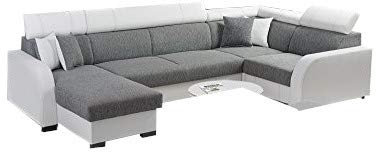 große Ecksofa Sofa Eckcouch Couch mit Schlaffunktion und zwei Bettkasten Ottomane U-Form Schlafsofa Bettsofa - COBBY U (Ecksofa Links, Grau)