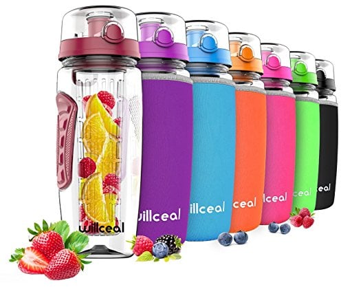 willceal Fruit Infuser Water Bottle 32oz Durable, Large - BPA Free Tritan,Flip Lid, Leak Proof Design - Sports, Camping (Deep Red)
