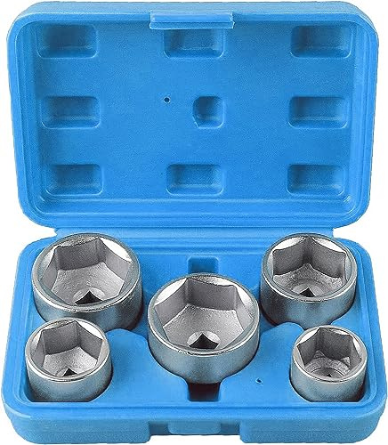JOMAFA Vasos Llaves para filtro de aceite hexagonal 5 piezas | Llaves para extracción filtro de aceite 24, 27, 32, 36, 38mm 6 caras. Hechas en acero. Perfil bajo.