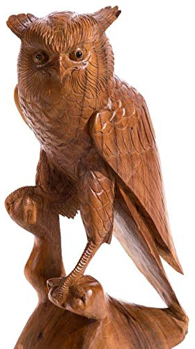 Windalf Rustikale Holzfigur Eule Raya 53 cm | Garten Bohemia Eulen, Gartendeko, Krafttier Geschenk, Handarbeit aus Holz