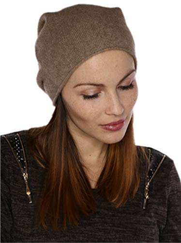 Prettystern Damen weich warm Kaschmir Cashmere Beanie Mütze Haube Taupe Braun