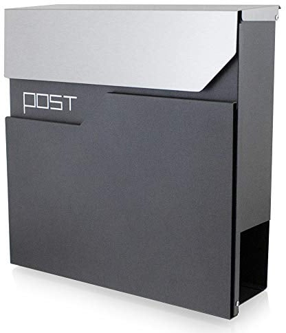 BITUXX® Design Briefkasten Wandbriefkasten Hausbriefkasten Postkasten Edelstahl mit Zeitungsfach Anthrazit Graphit Optik und Edelstahl Klappe