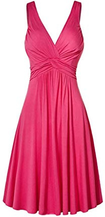 OverDose Soldes Robe Vintage Femme Grande Taille Rockbilly Sexy Col V Chic de Soirée Cocktail, Plisée Au Genou évasée XL-5XL