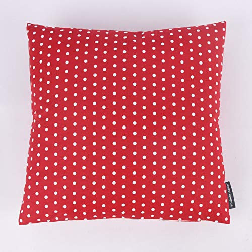 SCHÖNER LEBEN. Kissenhülle mit kleinen weißen Punkten rot weiß, Größe:40x40cm (HxB)