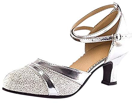 NMERWT Damen Sandalen Standard Tango Latin Tanzschuhe High Mit Weichen Bottom Square Tanzschuhe Runde Zehe Pailletten Schuhe Social Dance Schuh