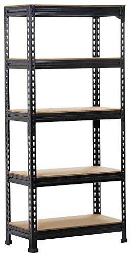 Yaheetech 5 Etagères de Rangement 150 x 70 x 30 cm Étagère Metallique Atelier/Garage/Cuisine Charge Lourde 150 kg par Niveau sans Boulons Noir