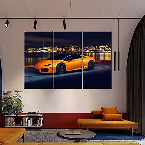 Große verschiedene Arten große Bilder von Lamborghinis Classic Car Leinwand Wandkunst Gerahmt Orange Lamborghini Jungen Fast Cool Sport Poster 3 Paneele 3D Diamant Druck Gemälde, 101,6 x 50,8 cm