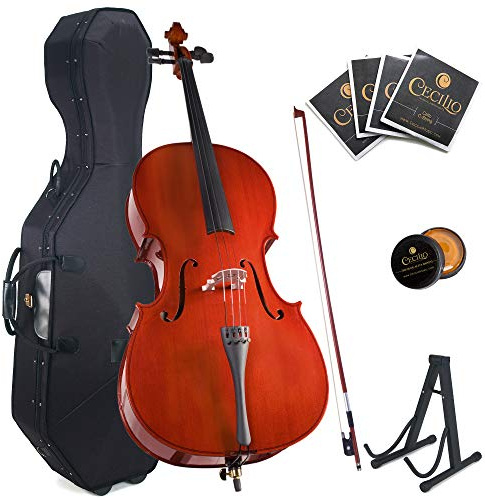 Cecilio 4/4 Full Size Cello with Hard & Soft Case, Stand, Bow, Rosin, Bridge and Extra Set of Strings, CCO-100