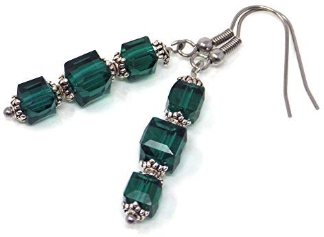 Pendientes de cristal verde oscuro y acero inoxidable