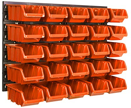 25 stck. Box Lagersystem Wandregal 58 x 39cm Stapelboxen Schüttenregal Sichtlagerkästen Extra Starke Wandplatten Regal Erweiterbar Werkstattregal Lagerregal Werkstattwandregal Steckregal