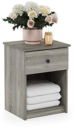 Furinno Lucca Nachttisch, Spanplatte, French Oak Grey, 1-Pack | Beistelltisch mit Ablagefach, Nachttisch, für Schlafzimmer, Wohnzimmer