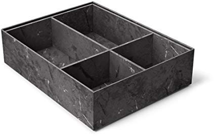 ilo - Schubladen Ordnungssystem cm 35x27 H.8,5 - Schrank Organizer für Unterwäsche Schmuck. Schachtel mit 4 Abteilungen - Material Textur Schwarz Zement - Recycelbar und in Italien Hergestellt