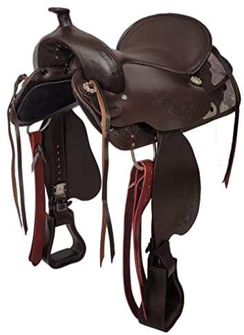 A&M Reitsport Selle western Kansas sans arbre en cuir de buffle marron, arceau de tête interchangeable, taille : 16
