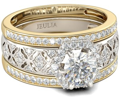 Jeulia Diamant Band Ringe Dame Sterling Silber Ring Vintage Halo Rundschliff Hochzeitring Verlobung Jahrestag Versprechen Braut Sets Ring für Frauen und Mädchen Mit Geschenkbox