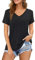 Florboom Tshirt Damen Kurzarm V Ausschnitt Oberteil Sommer Shirts Casual Longshirt Schwarz M