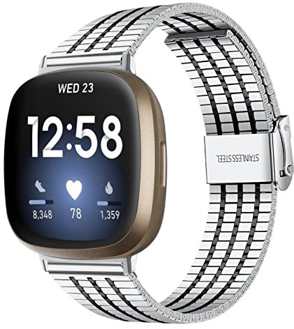 Ginamart Edelstahl-Armband, kompatibel mit Fitbit Versa 3, Sense-Armband, Damen und Herren, Metall, Ersatz-Uhrenarmband für Fitbit Sense/Versa 3 (Silber)