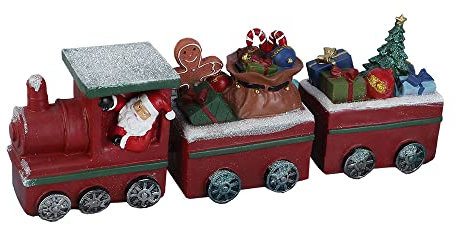 HYFAN Kleine Weihnachtsfigur, Weihnachtsmann, fahrender Zug, Statue mit einer vollen Kutsche, Geschenke, handbemalte Harzfigur, Tischregal, Skulptur, Dekoration (Zug)