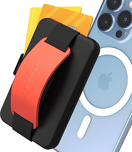 Sinjimoru for MagSafe Wallet, Secure Hard Lock Magnetic Card Holder as a MagSafe Stand and MagSafe Grip for iPhone 16 15 14 13 12. M-Card Zip Clementine