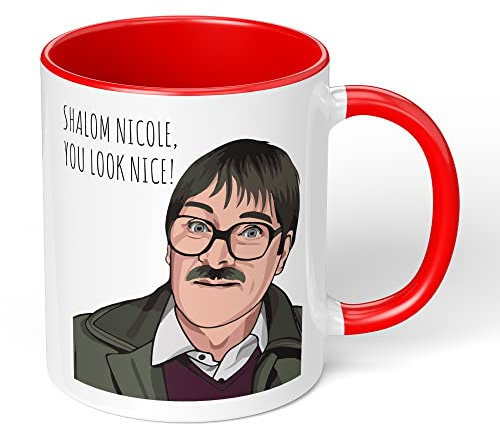 Print Maniacs Shalom Mug Gift Christmas Birthday Funny Friday Night Dinner Jim You Look Nice Present (Red Fill Mug)