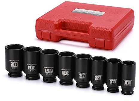 MIXPOWER 8 Stück 1/2 Zoll Antrieb Tiefe Schlag Steckschlüsselsatz CR-MO, 6 Punkt, tief, SAE, 1 Zoll - 1 1/2 Zoll 1/2 Zoll Antrieb Achse Mutter Steckschlüsselsatz