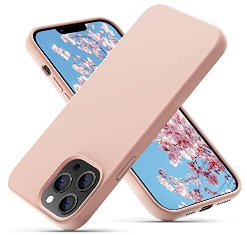 OIIAEE Coque iPhone 13 Pro Max, Coque en Liquide Silicone Conçue pour iPhone 13 Pro Max, Étui de Protection Antichoc Ultra Mince avec Doublure Douce en Microfibre Anti-Rayures, 6.7, Rose Sable