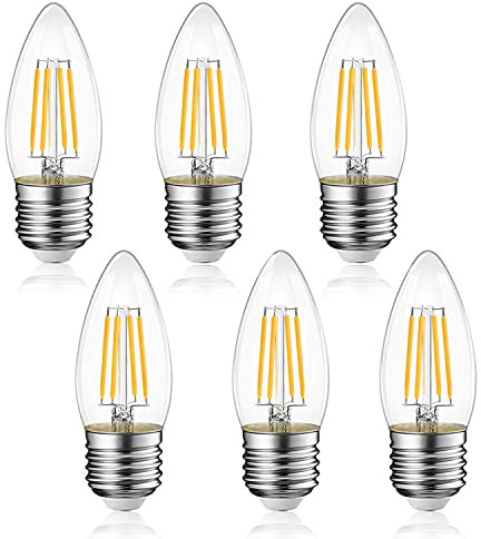 EXTRASTAR E27 LED Filament Candle Bulbs 6W, 750LM 57W Equivalent, C35 Edison Screw Led Light Bulbs, Warm White 2700K, Non-dimmable, Pack of 6