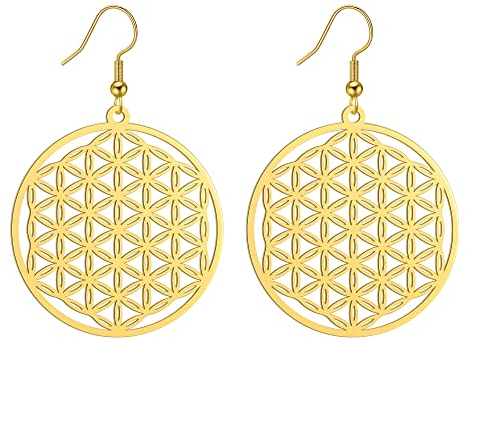 Amaxer Blume des Lebens Samen des Lebens Mandala Heilige Geometrie Schutz Anweisung ausgehöhlt Anhänger Charme Tropfen baumeln Ohrringe (Samen des Lebens-G)