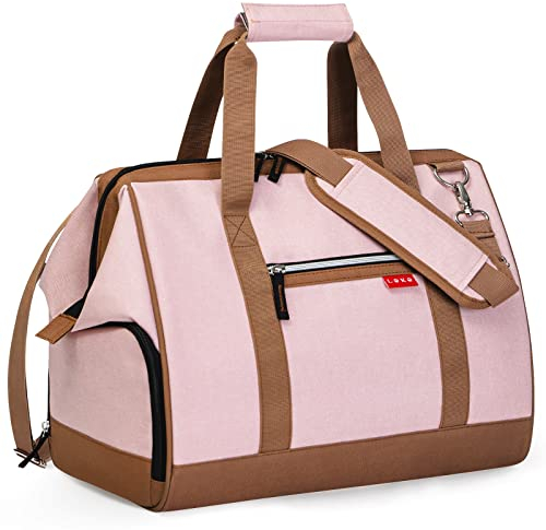 Lekesky Übernachtungstasche für Damen, Wochenendtasche, Mutterschaftskrankenhaus-Tasche mit großer Öffnung, Reisetasche, für Damen, blau gestreift, rose, 33L, Reisetasche