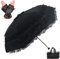 URAWESO Sombrilla de encaje negro gótica Lolita bloqueador UV paraguas gótico para bruja, cosplay, boda, viajes, decoración de Halloween (forro estampado de flores)