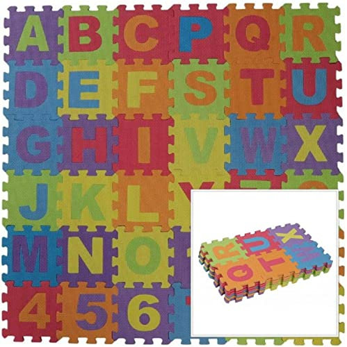 ADEPTNA 36 Pack Soft EVA Foam Baby Children Kids Alphabet Number Puzzle Jigsaw Playmats Make Learning Fun - Each Mat Size 15.7cm x 15.7cm x 1cm
