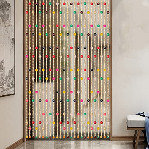 Hölzern Perlenvorhang,Bambus Türvorhang Bambusvorhang, Hängender Teilervorhang Schnur Türvorhänge Panel,Schnur Panel,Dekovorhang Fadenvorhang,für Schlafzimmer,Anpassbar (51 strands (100x200cm))
