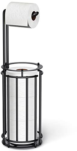 Meangood Support de Papier Toilette et Distributeur de Rouleaux de Papier de Soie pour 4 méga Rouleaux, Support de Rangement de Rouleaux de Papier Toilette sur Pied, Amovible (Noir)