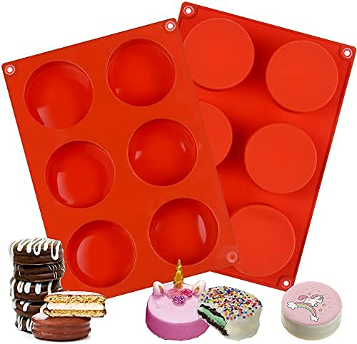 Moldes redondos de silicona para chocolate, dulces, galletas Oreo, gelatina, resina, jabón y más Juego de 2 piezas con molde de galletas de 2 cilindros Molde de 6 cavidades, 2 pulgadas de