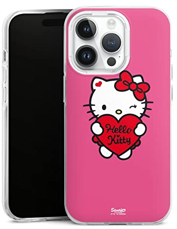 Silikon Hülle kompatibel mit Apple iPhone 14 Pro Case transparent Handyhülle Hello Kitty Fanartikel Herz