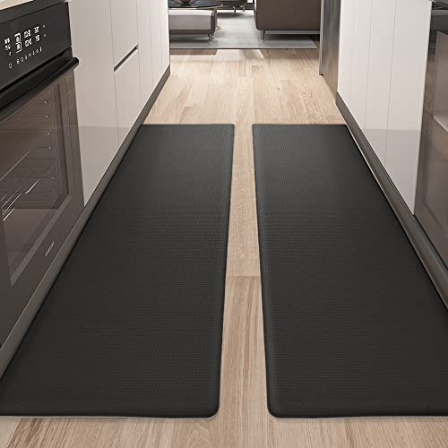 Color G Küchenläufer 2 Stück, küchenteppich waschbar rutschfest, Teppich küche mit Ölfest und Wasserdicht, Gummirücken Küchenmatte für Esszimmer, Küche, läufer Flur(44x150CM + 44x150CM, Schwarz)