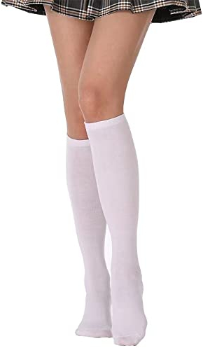 FGFD&OU Calzini da Ginocchio Coscia da Donna Sopra il Ginocchio Lunghi Termici Natalizie Stivali di Coscia Alta Retro per Lady e Ragazze (V-Medio Alto-Bianco)