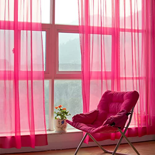 Rideaux Voilage Chambre Adulte Polyester, Rideaux Chambre Fuchsia Couleur Unie Poche de Tige Rideau Salon Lot de 2 132X137CM