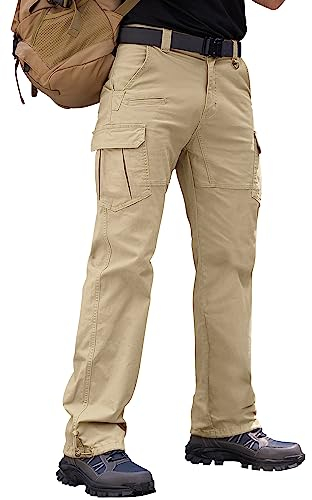 Vthereal Cargohose Herren Baumwolle Outdoorhose mit 7 Taschen Männer Arbeitshosen Chino Taktische Ranger Hose für Jagd Wandern, Khaki, XL