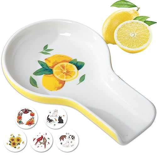 Spoon Rest - Lemon Spoon Rest for Stove Top for Cooking Spoons Spatula Lemon Kitchen Decor Ceramic Spoon Holder for Kitchen Counter with Gift Box Ready
