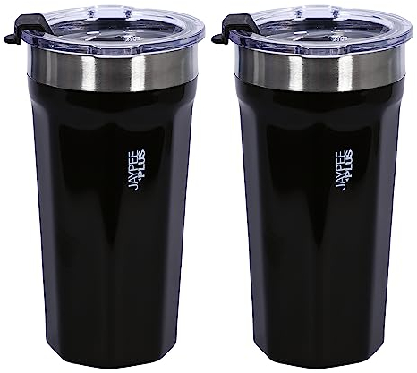 M1SS (Set of 2) - Coffee Mug to Go Stainless Steel Thermal Mug Double Wall Insulated Tea Cup On The Go Coffee Cup with Leak-Proof Lid Reusable Black 320 ml (Black)